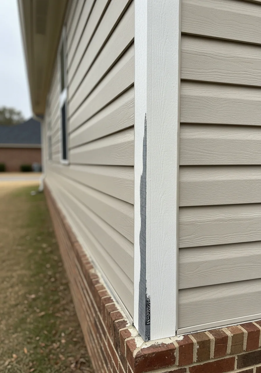 Close-up of professional workmanship on a home exterior repair in a DeSoto County neighborhood.